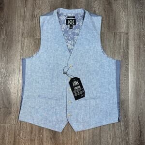 Joseph Abboud Joe Suit Vest Men Large Blue Linen Blend 5 Button Front V-Neck NEW